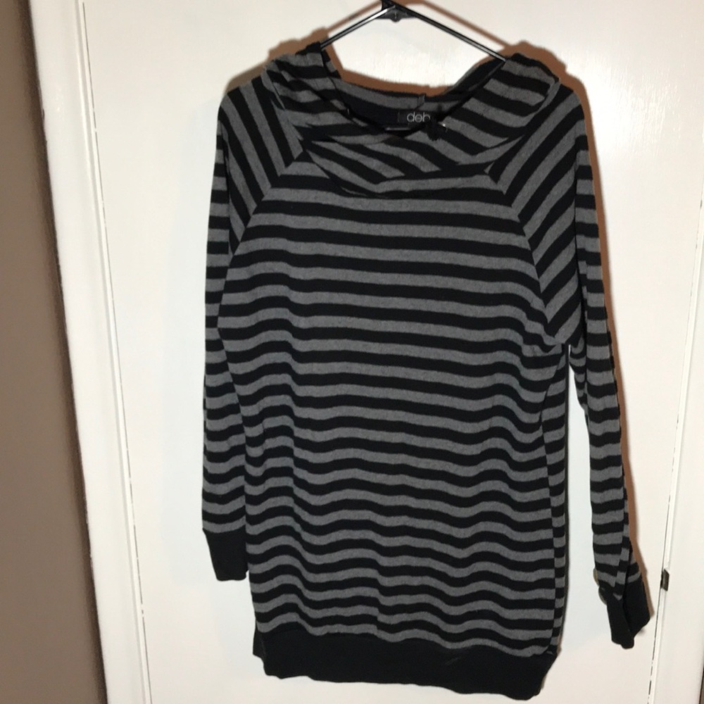 Tunic hooded sweatshirt with cross cowl neck